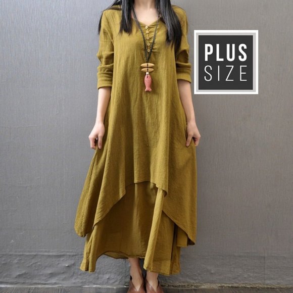 BOHO Waterfall Dress - Plus Size - Double Layered Hem Maxi Relaxed fit - Picture 2 of 12